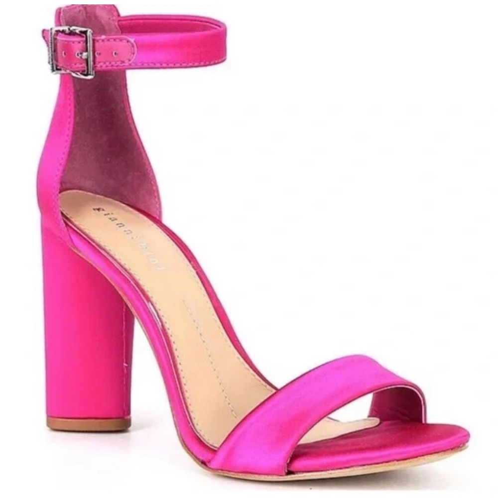 Gianni Bini Fuchsia Satin Block Heel Sandals